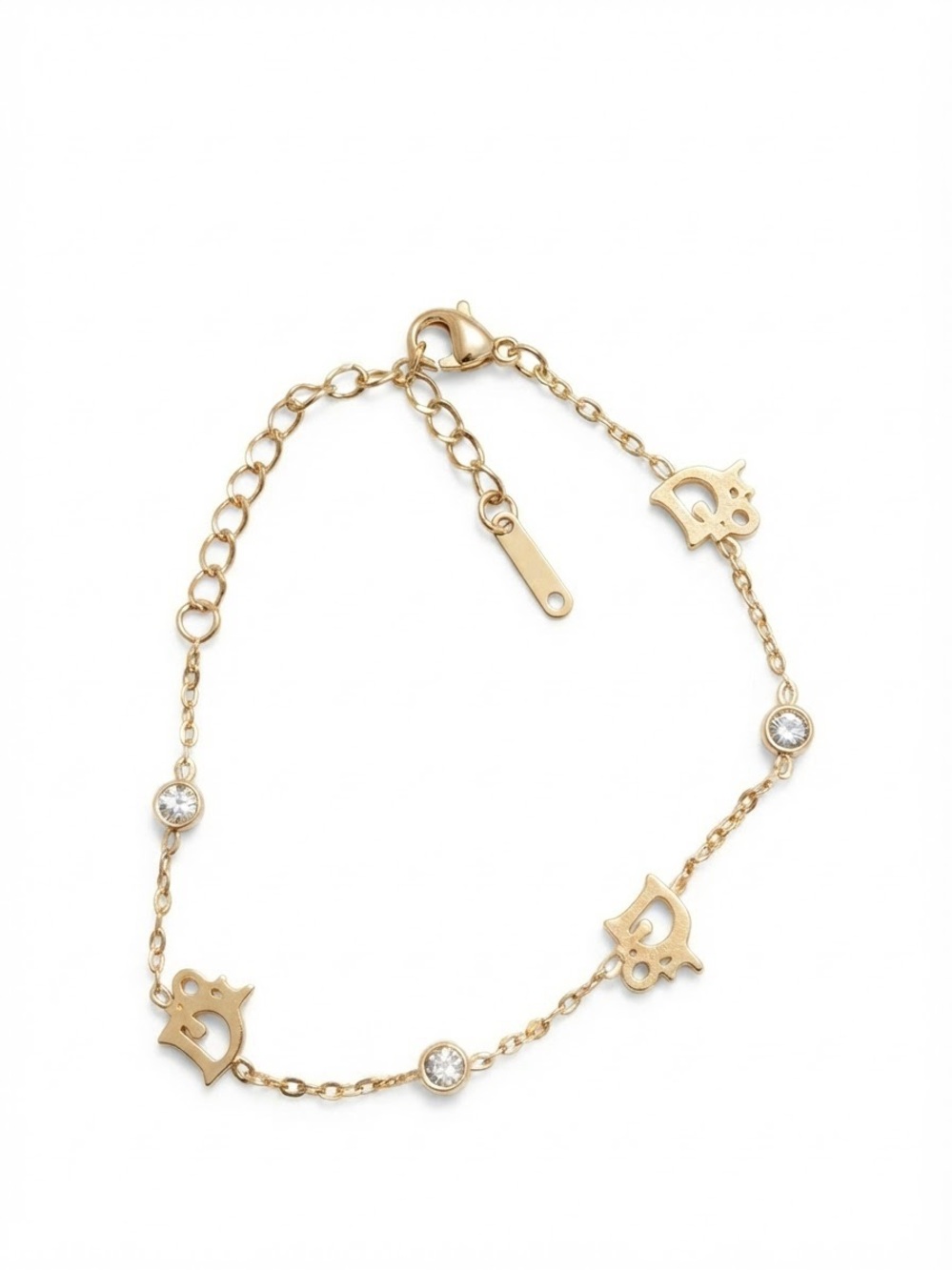 Gold Charm Bracelet with Clear Crystals